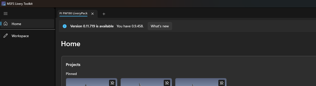 The bar at the top of the window: a newer version is available, with a What's new button